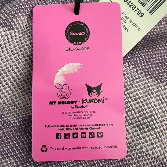 Sanrio Hello Kitty My Melody & Kuromi Cardigan Sweater Purple White Knit Sherpa - Picture 8 of 9